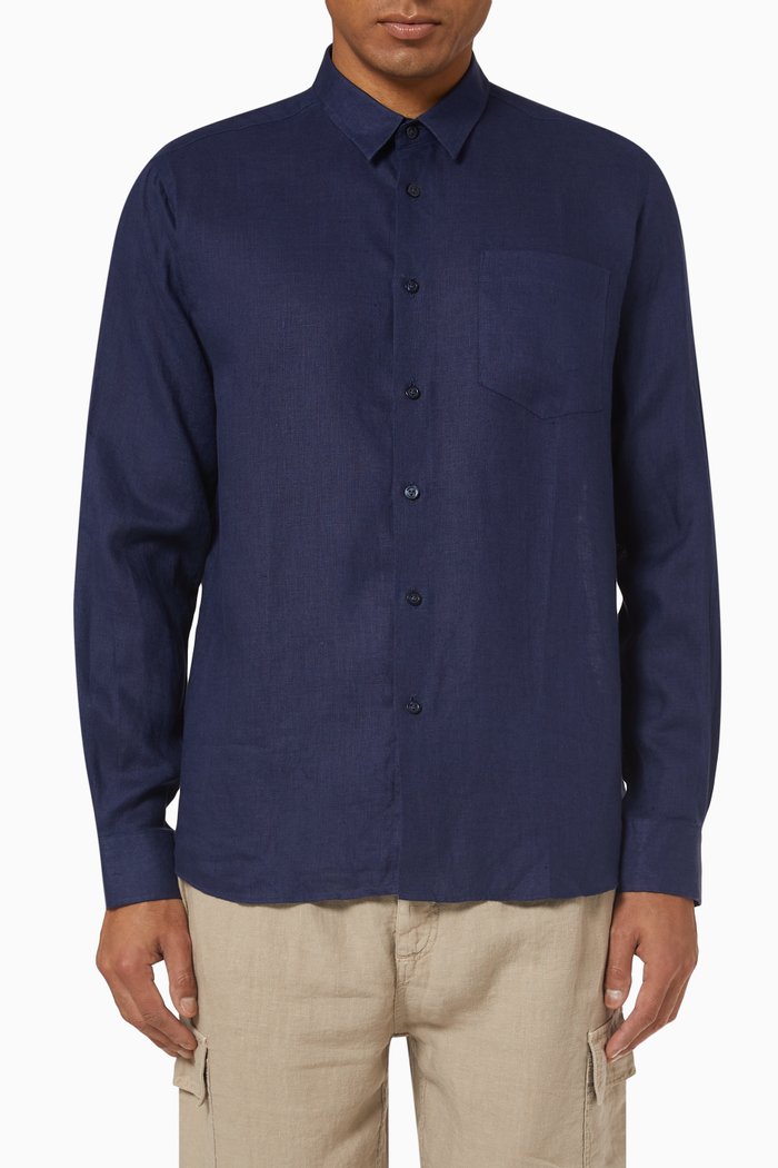 

Long Sleeve Shirt in Linen, Blue
