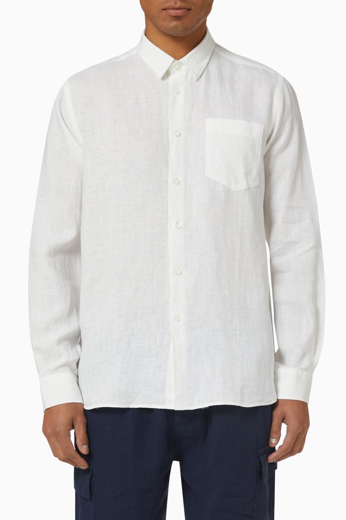 

Long Sleeve Shirt in Linen, White