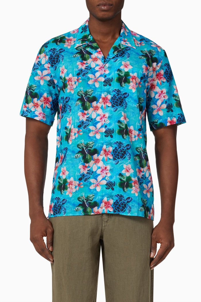 

Charli Turtles Jungle Bowling Shirt in Cotton & Linen, Multicolour