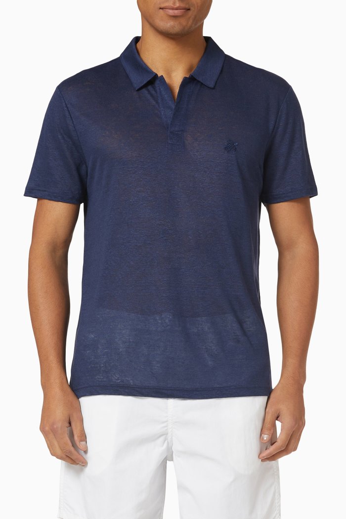 

Pyramid Polo Shirt in Linen-jersey, Blue