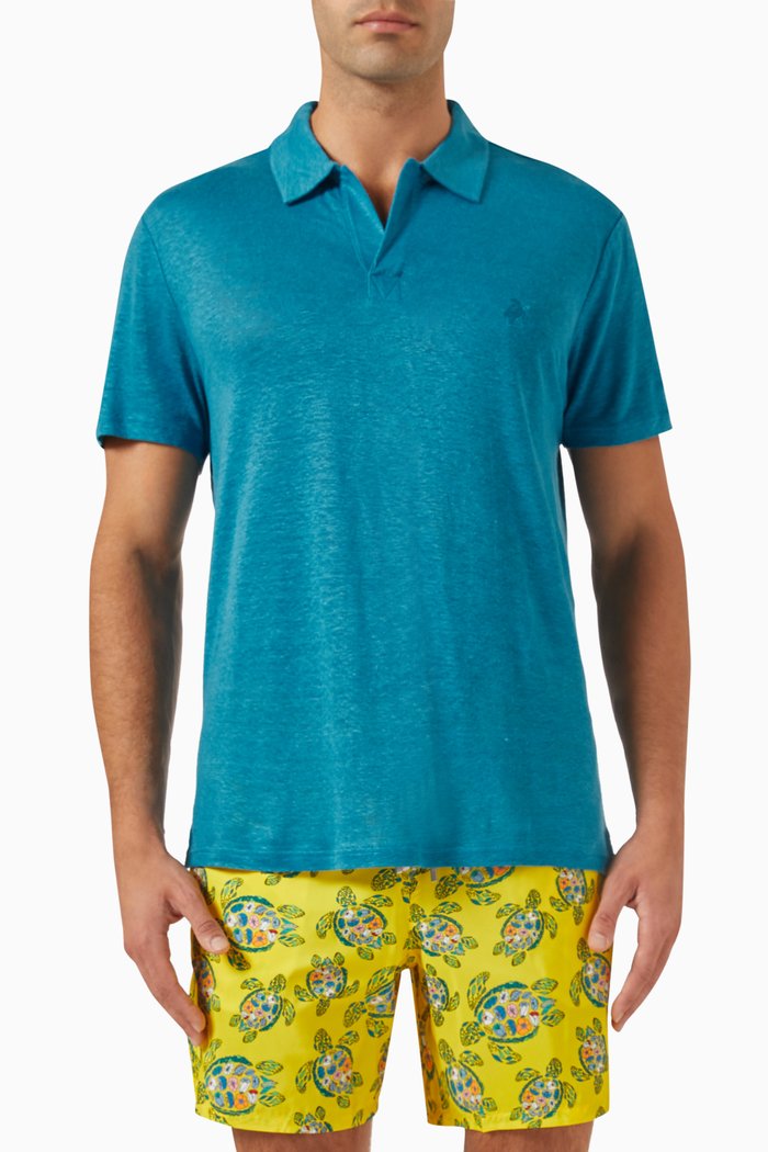 

Pyramid Polo Shirt in Linen-jersey, Blue