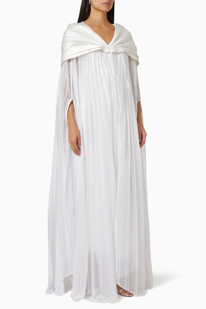 

Rania Pleated Cape in Tulle, Neutral