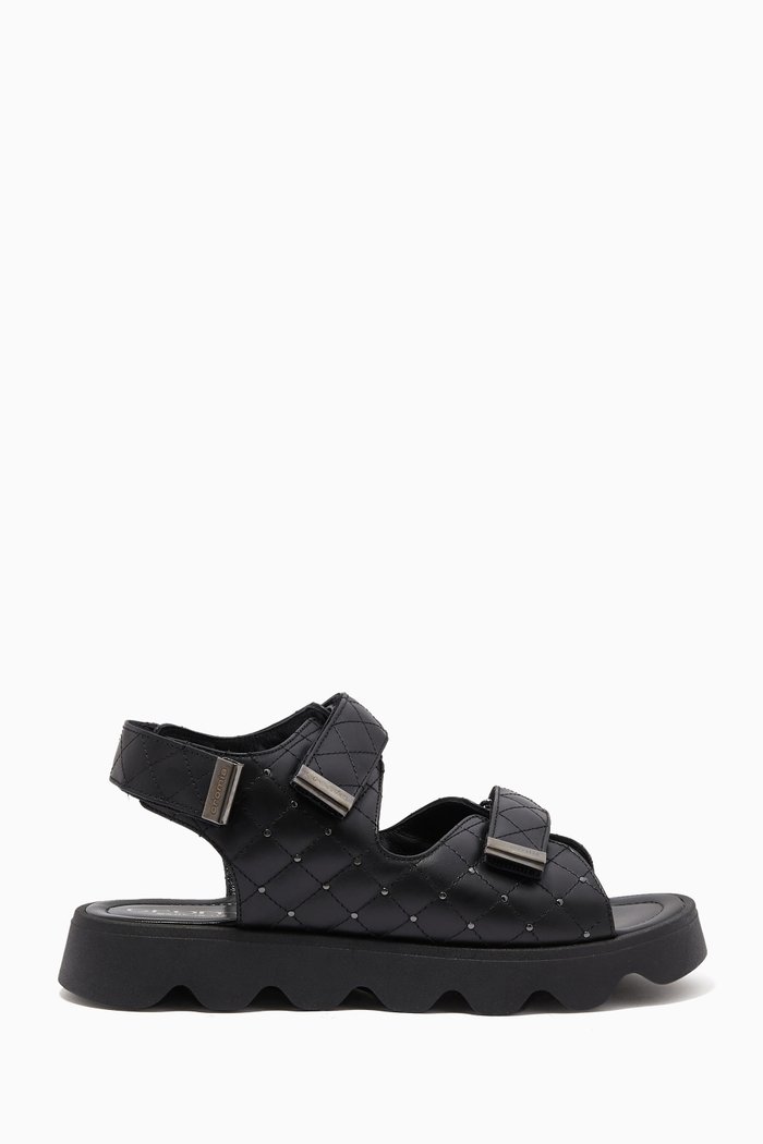 

Sandals in Quilted Faux Leather, Black