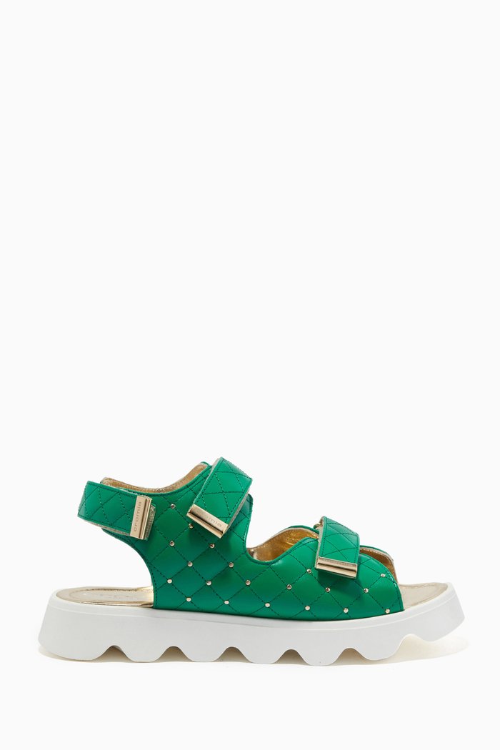 

Sandals in Quilted Faux Leather, Green