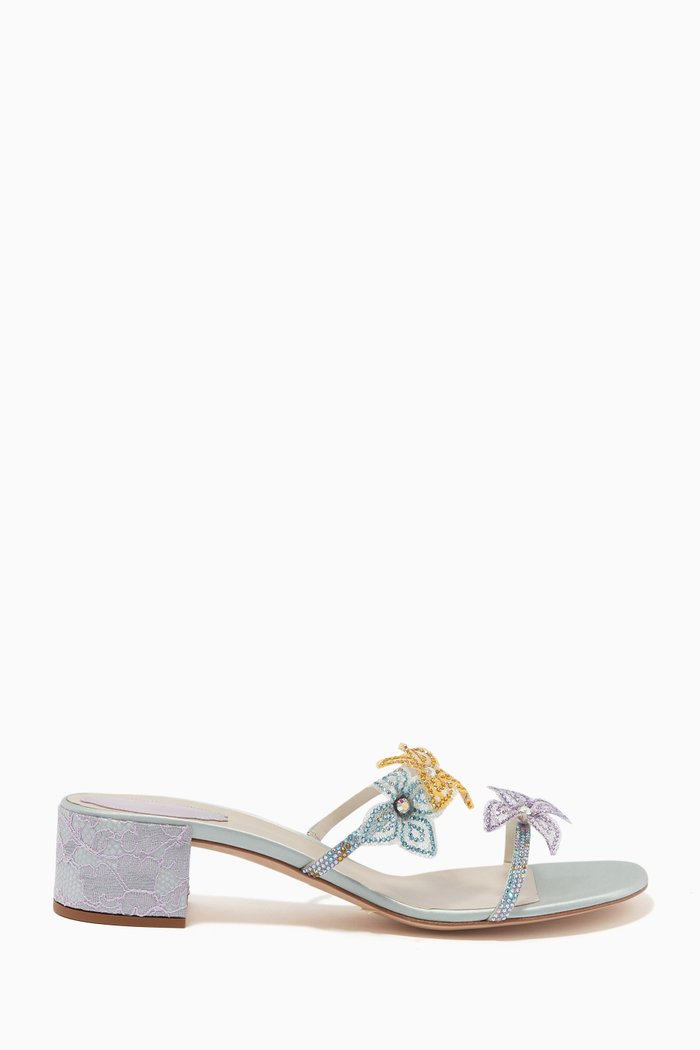 

Floriane Mule Sandals in Satin & Leather, Blue
