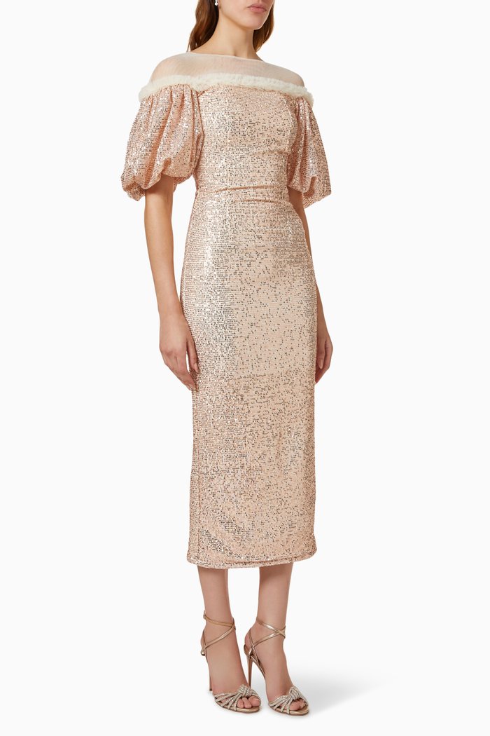 

Puff Sleeve Dress in Sequin, Rose gold
