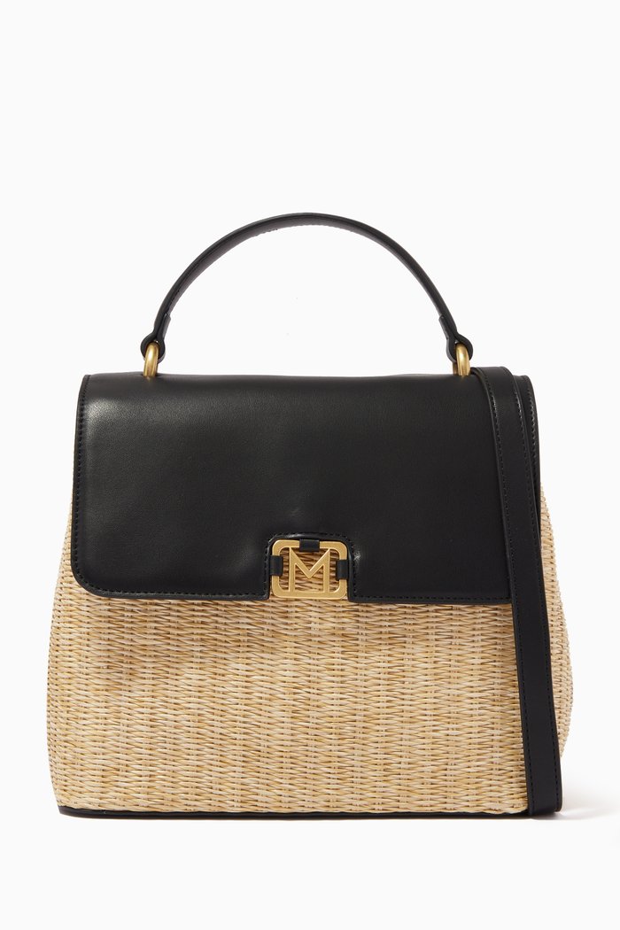 

Apis Handbag in Raffia & Faux Leather, Black