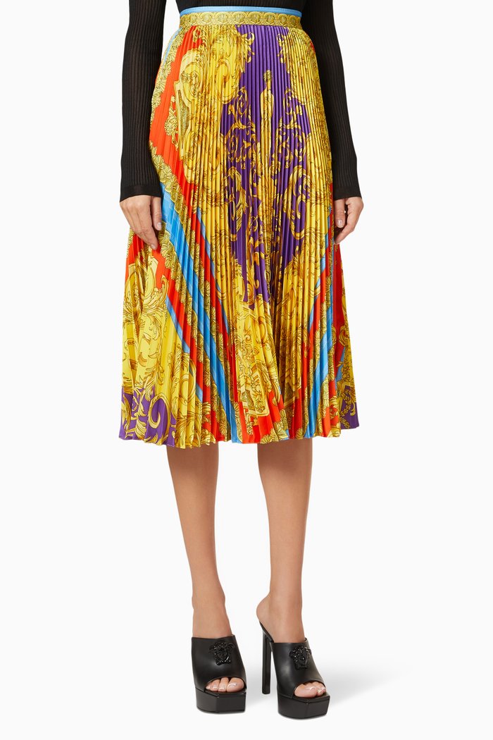 Barocco Goddess Pleated Skirt in Crêpe de Chine, Multicolour