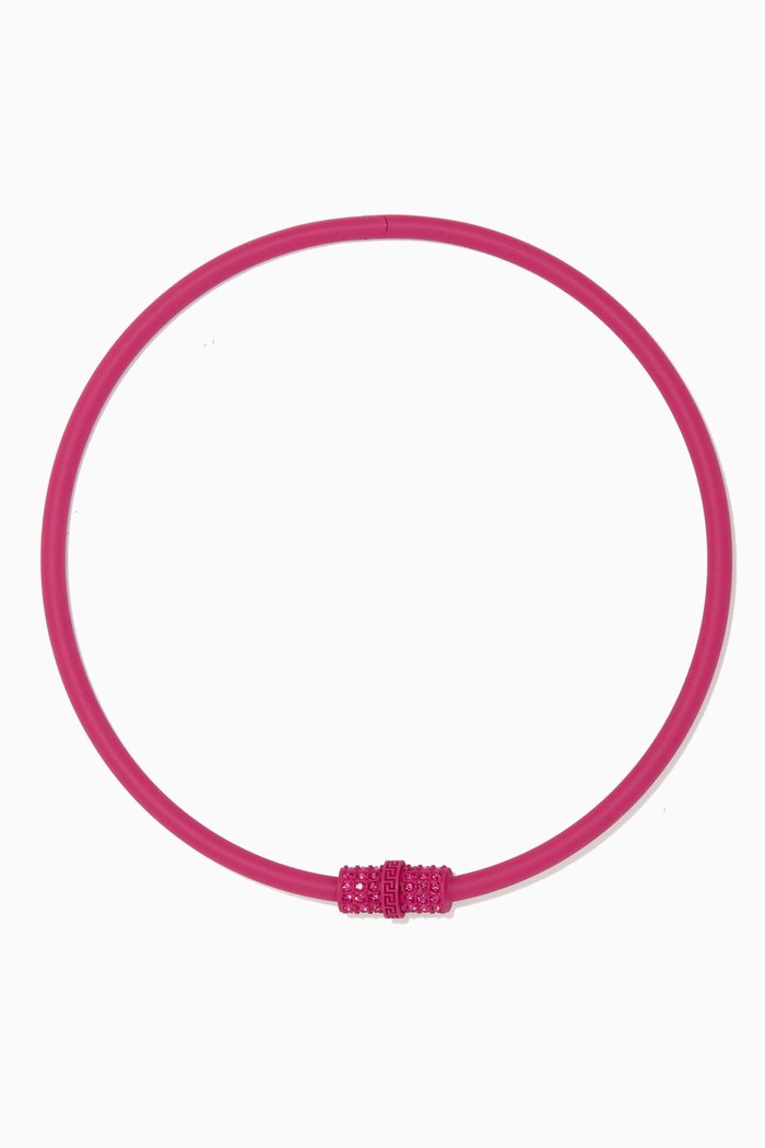 

Embellished Pendant Choker in Leather, Pink