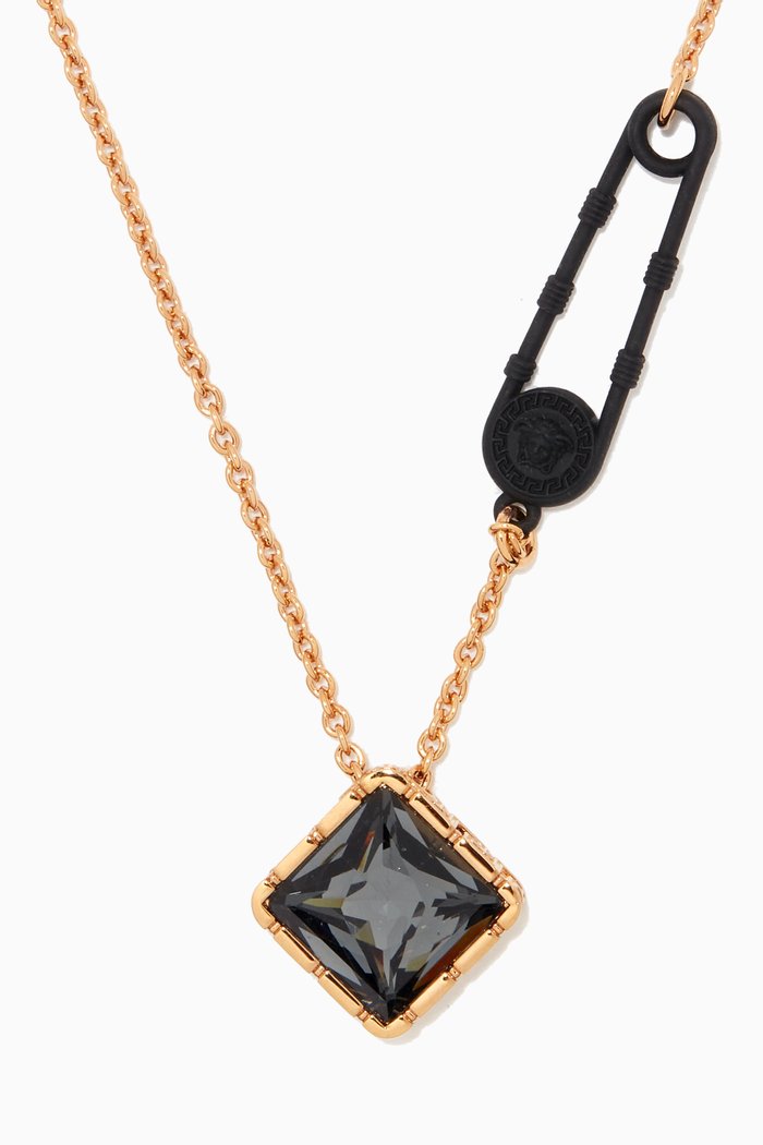 

Safety Pin Gemstone Necklace in Brass, Black