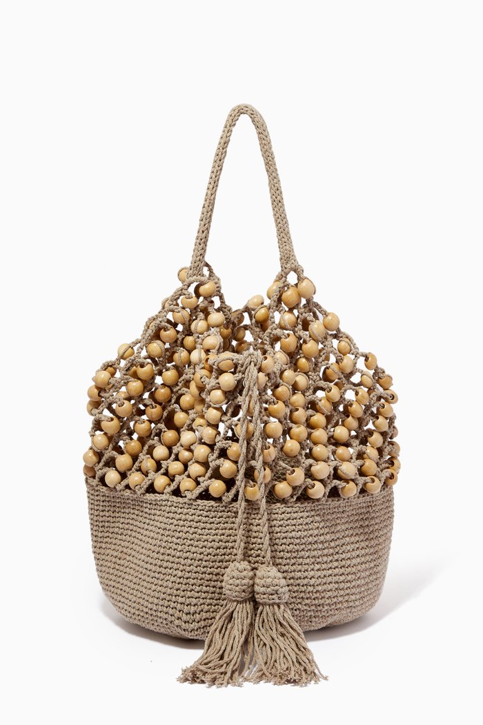 

Beaded Tote Bag in Recycled Cotton, Neutral