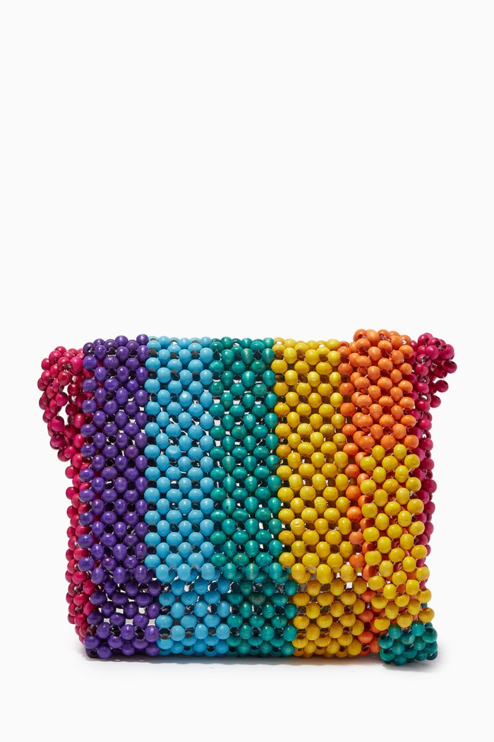 

Striped Beaded Bag in Wood, Multicolour