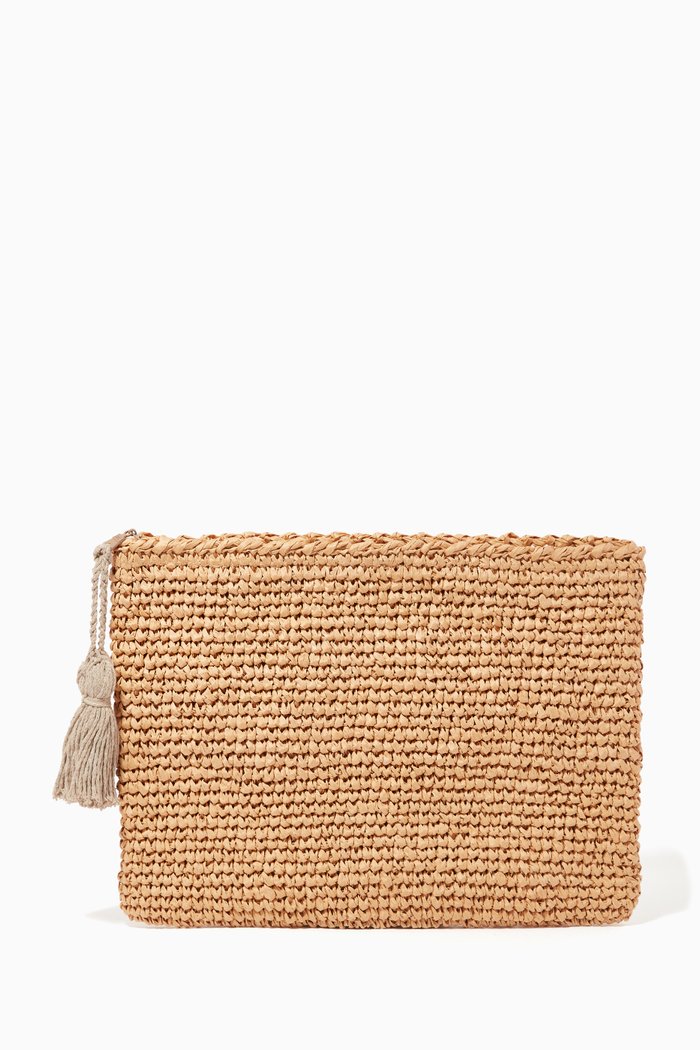 Crochet Clutch Bag in Raffia, Neutral