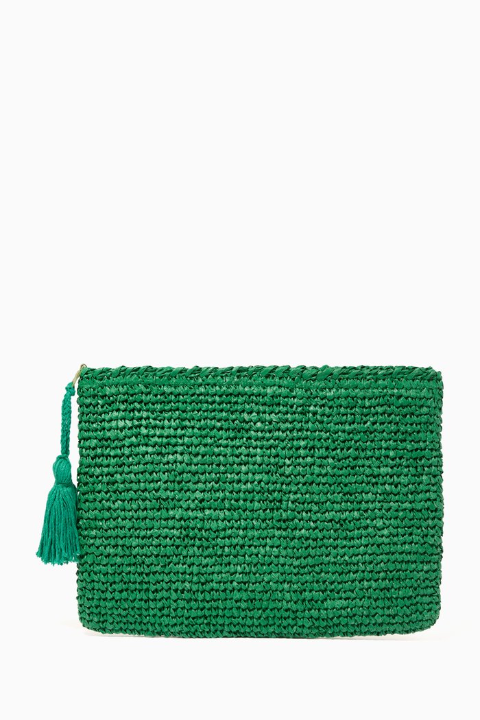 

Crochet Clutch Bag in Raffia, Green