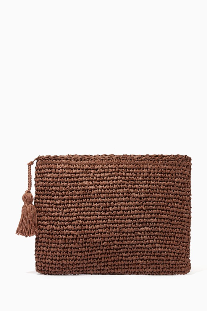 

Crochet Clutch Bag in Raffia, Brown