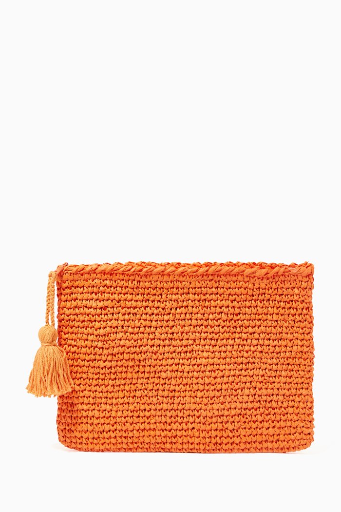 

Crochet Clutch Bag in Raffia, Orange