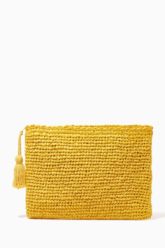 Crochet Clutch Bag in Raffia, Yellow