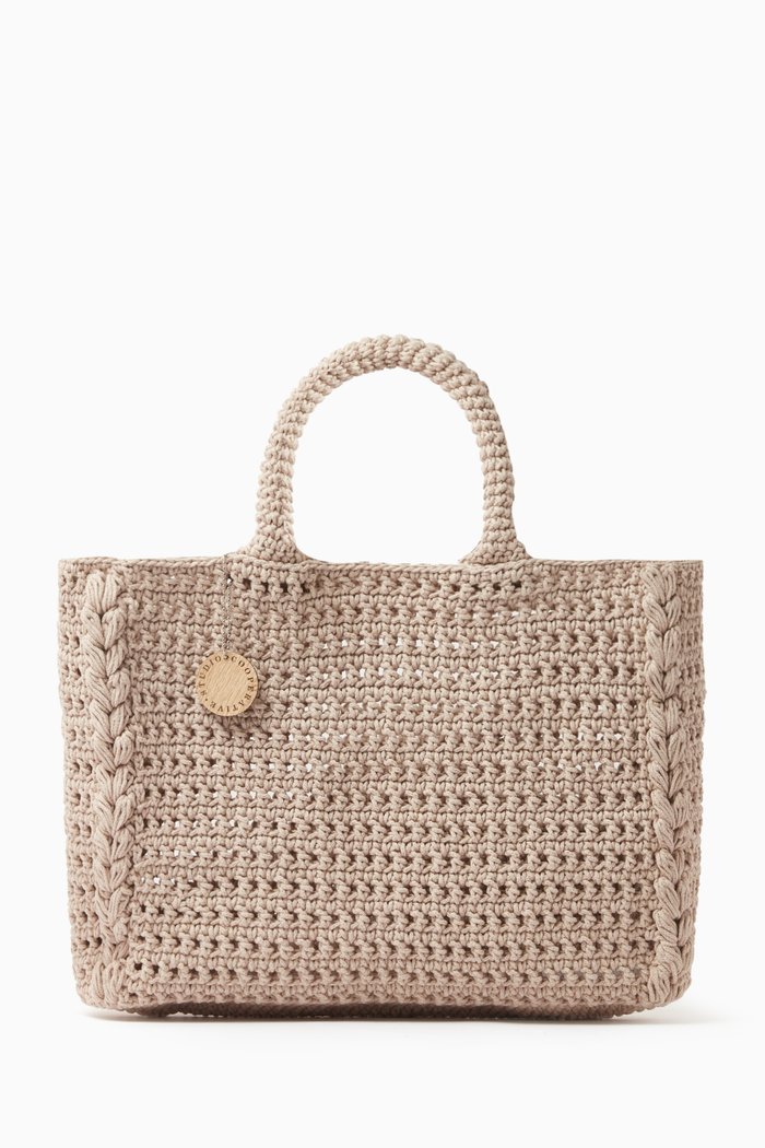 

Crochet Tote Bag in Recycled Cotton, Neutral