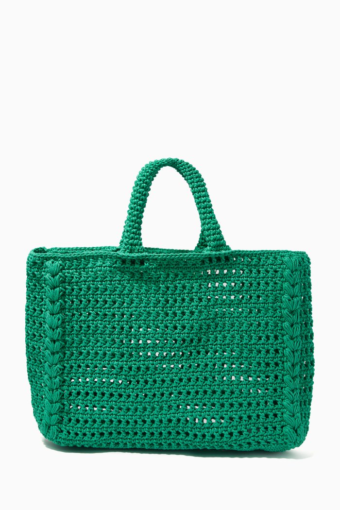 

Crochet Tote Bag in Recycled Cotton, Green