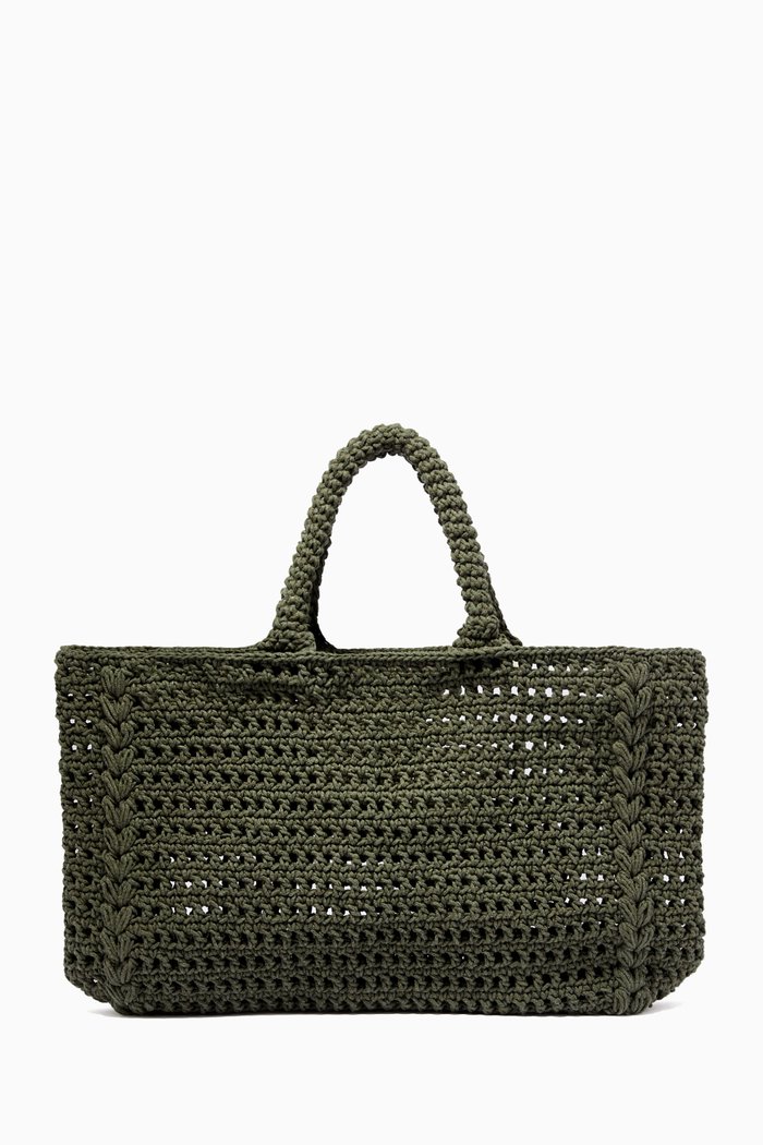 

Crochet Tote Bag in Recycled Cotton, Green