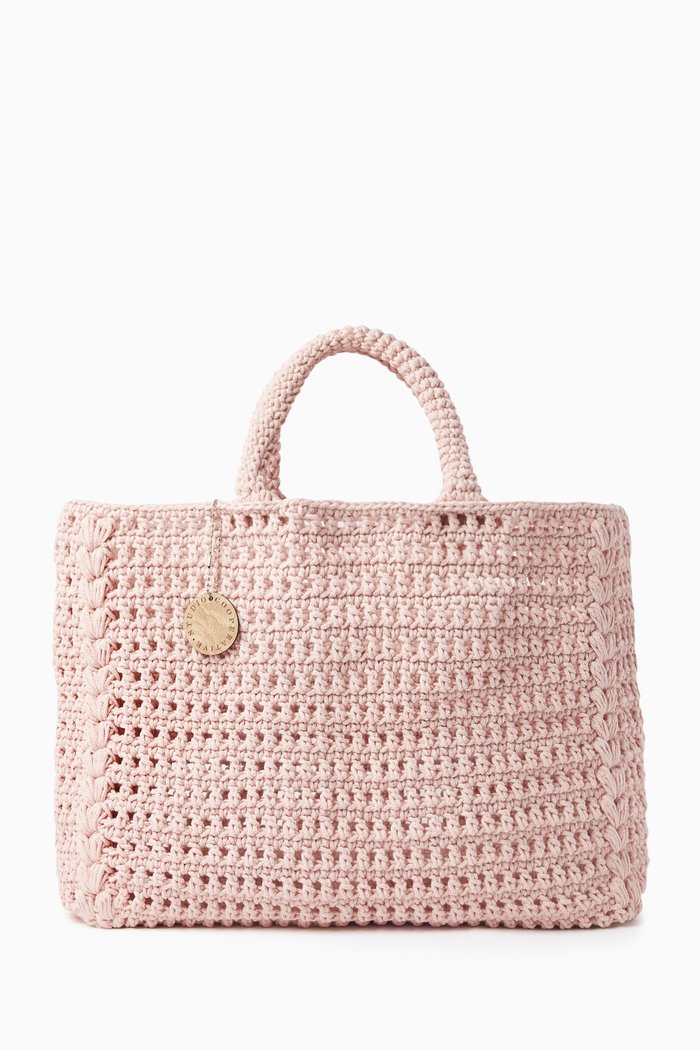 

Crochet Tote Bag in Recycled Cotton, Pink