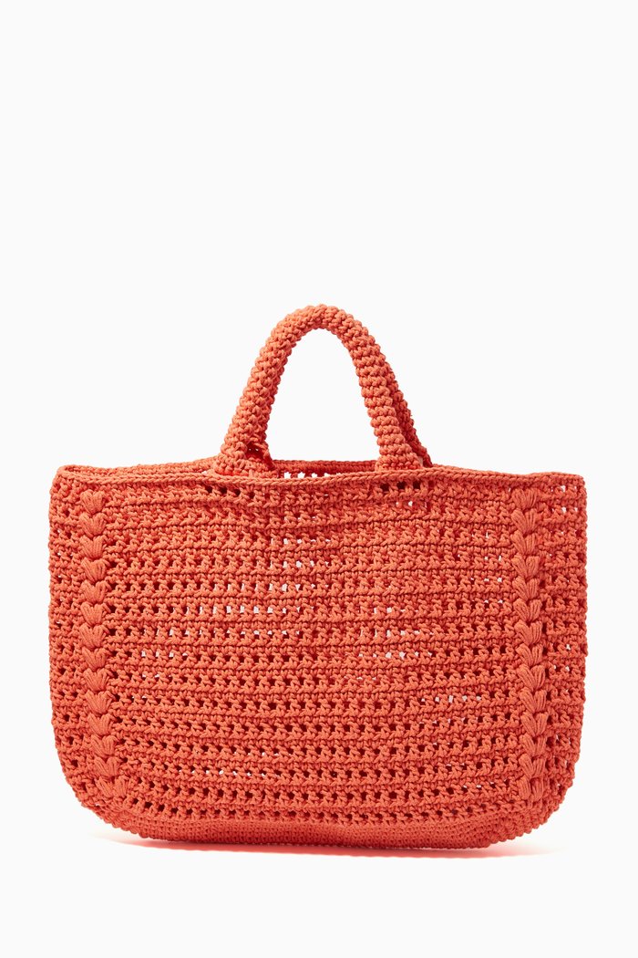 

Crochet Tote Bag in Recycled Cotton, Orange