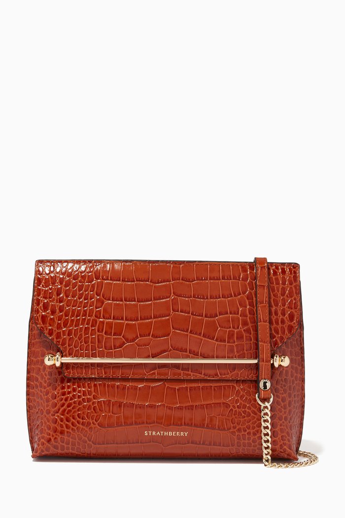 

Stylist Crossbody Bag in Croc-embossed Leather, Brown