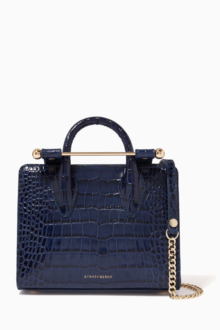 

Nano Tote Bag in Croc-embossed Leather, Blue