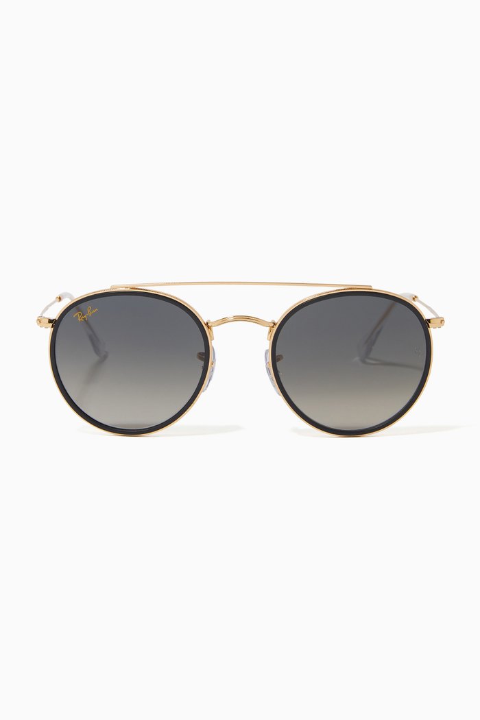 

Round Double Bridge Sunglasses in Metal, Gold