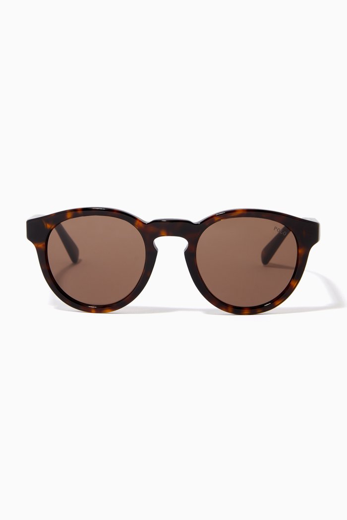 Round Sunglasses in Acetate, Brown