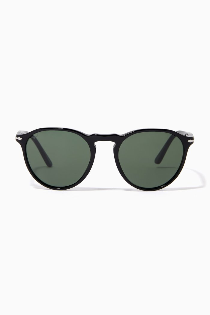

PO3286S Round Sunglasses in Acetate, Black