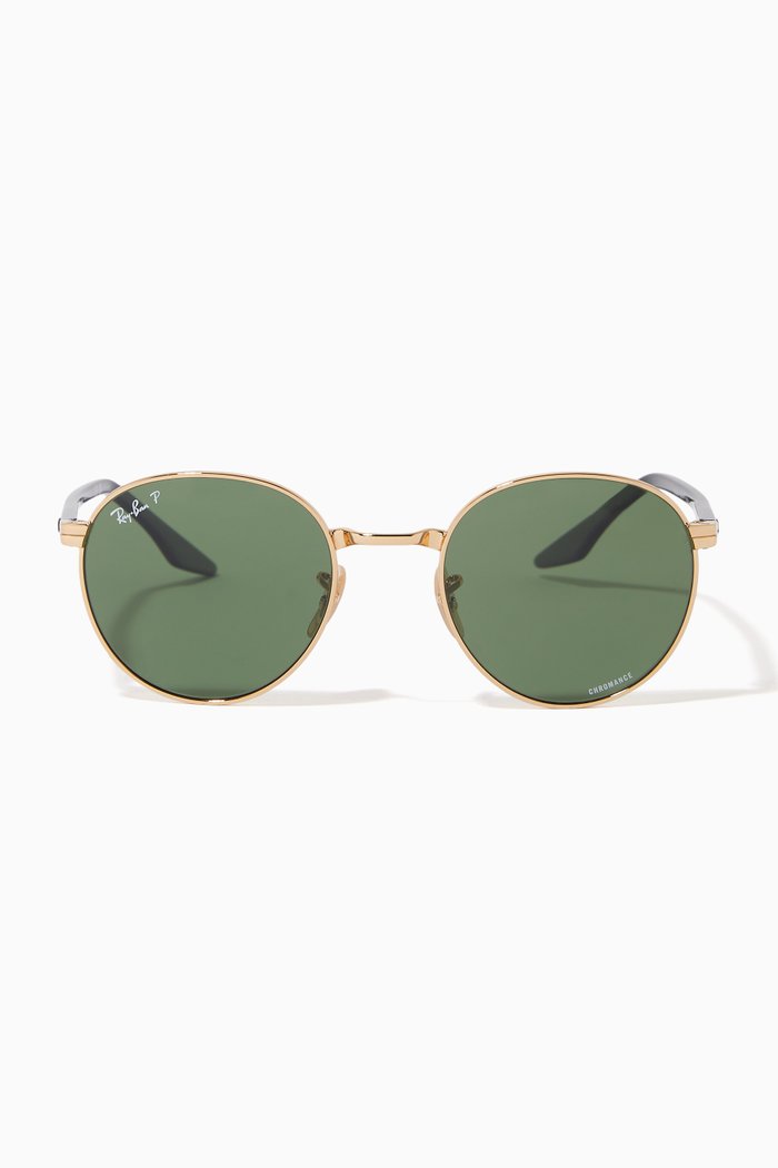 

RB3691 Chromance Round Sunglasses in Metal, Black