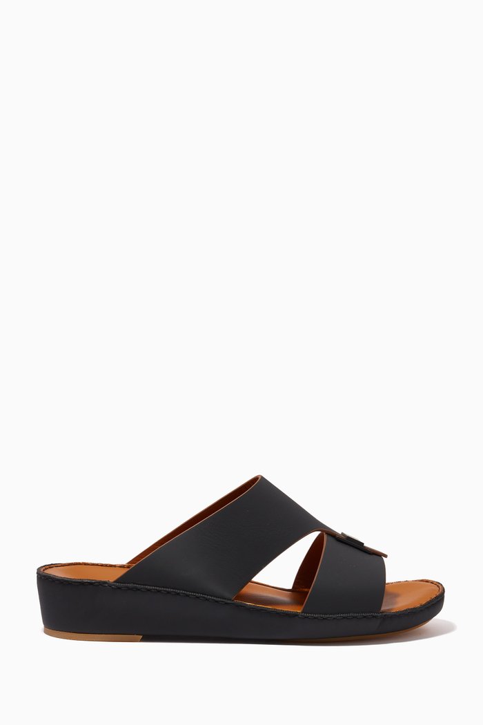 

Manetta Contrast Sandals in Rubberised Leather, Black