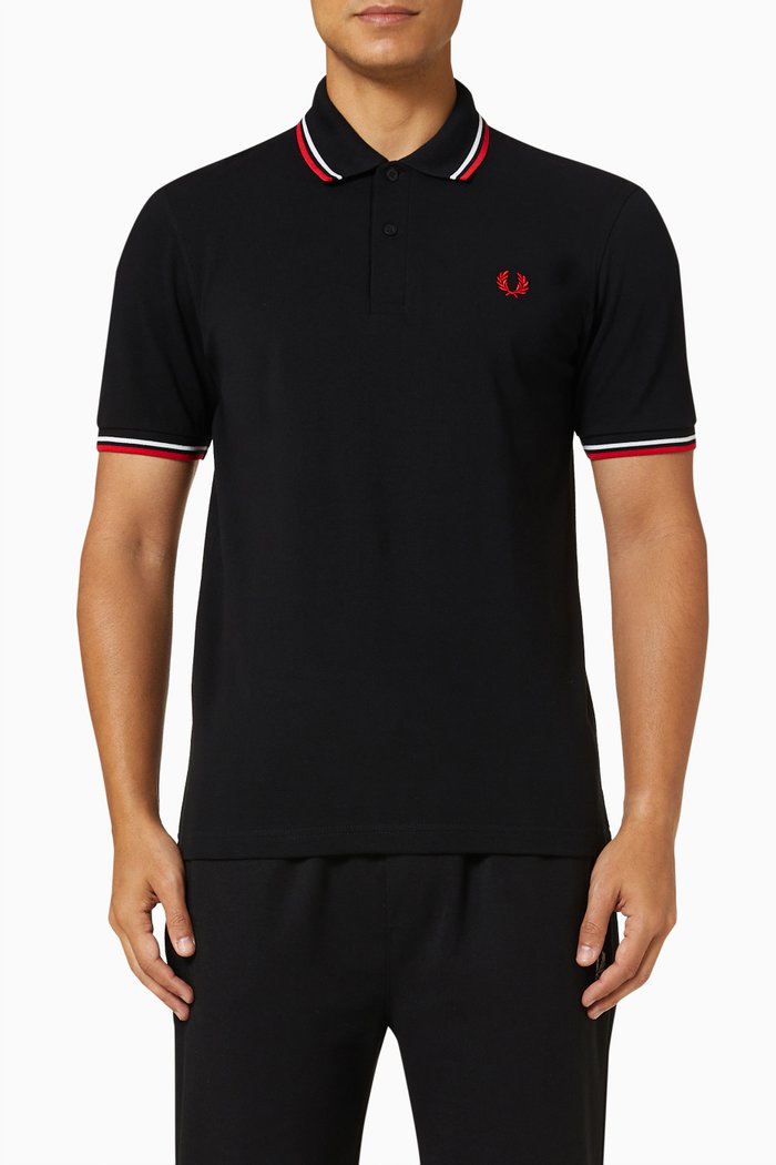 

Twin Tipped Polo Shirt in Cotton Piqué, Black