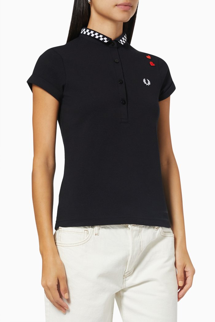

Amy Winehouse X Checkerboard Trim Polo Shirt in Cotton Piqué, Black