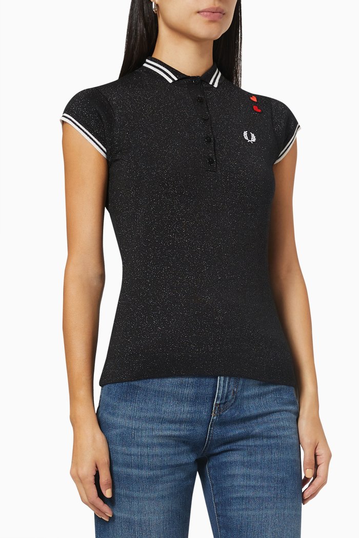 

Amy Winhouse Metallic Polo Shirt in Wool Blend, Black