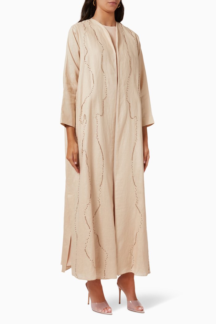 

Bead Embellished Abaya Set, Neutral