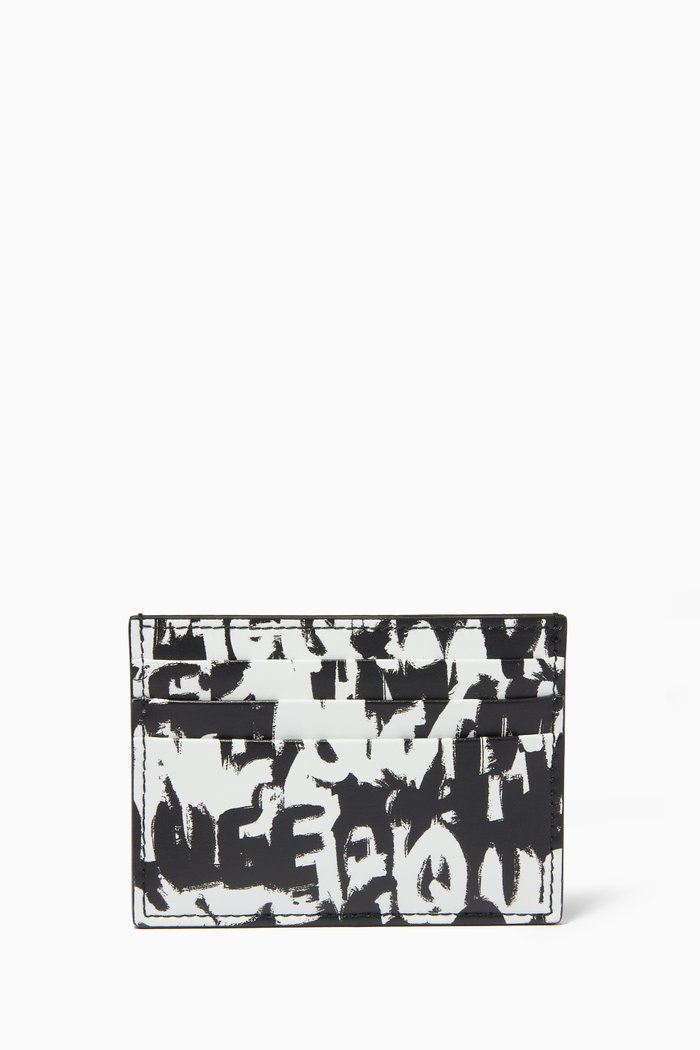 

McQueen Graffiti Card Holder in Leather, Black