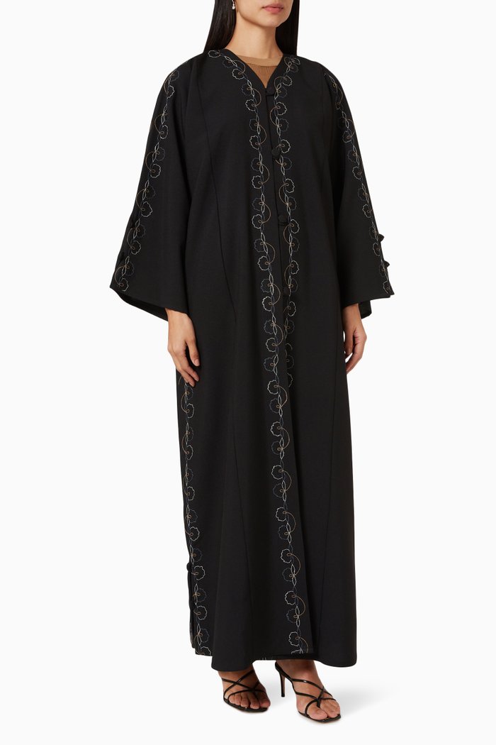 

Embroidered Long Sleeve Abaya, Black