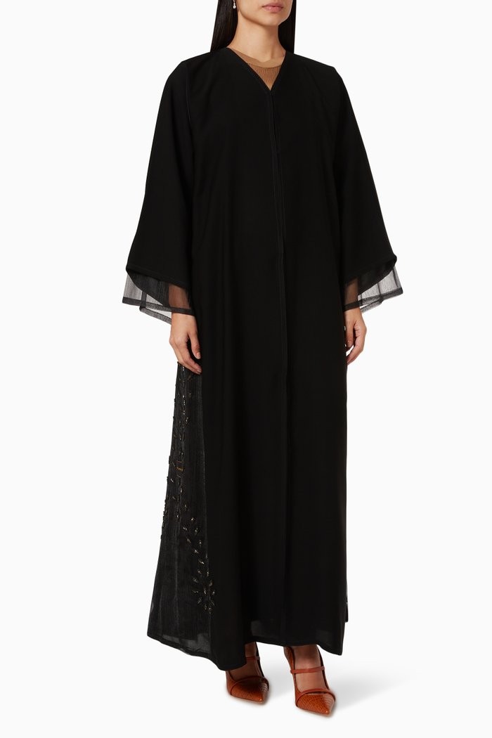Bead Embellished Long Sleeve Abaya, Black