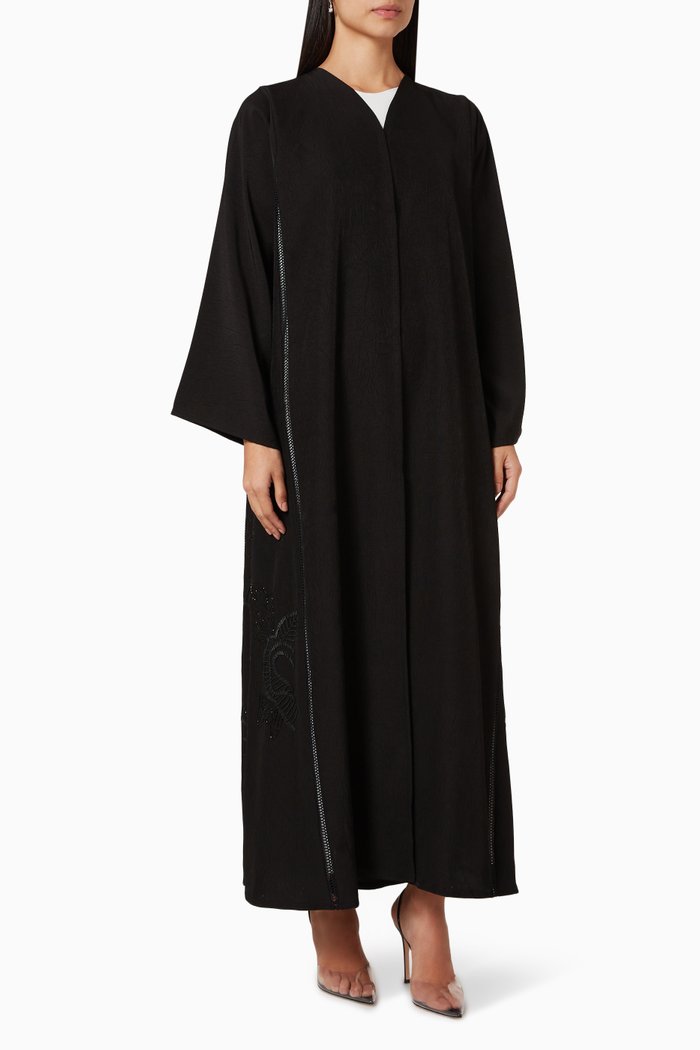 Bead Embellished Long Sleeve Abaya, Black