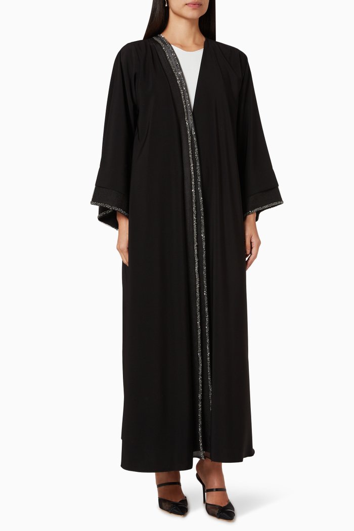 

Bead Embellished Long Sleeve Abaya, Black