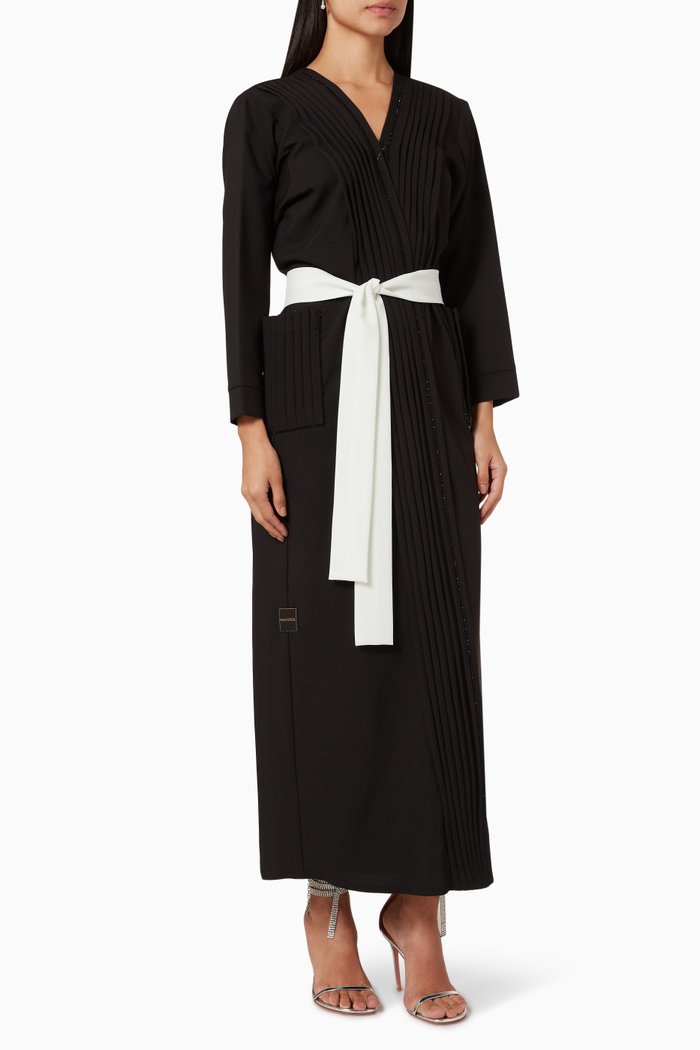 

Pleated Long Sleeve Abaya, Black