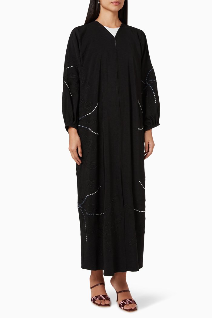 

Embroidered Long Sleeve Abaya, Black