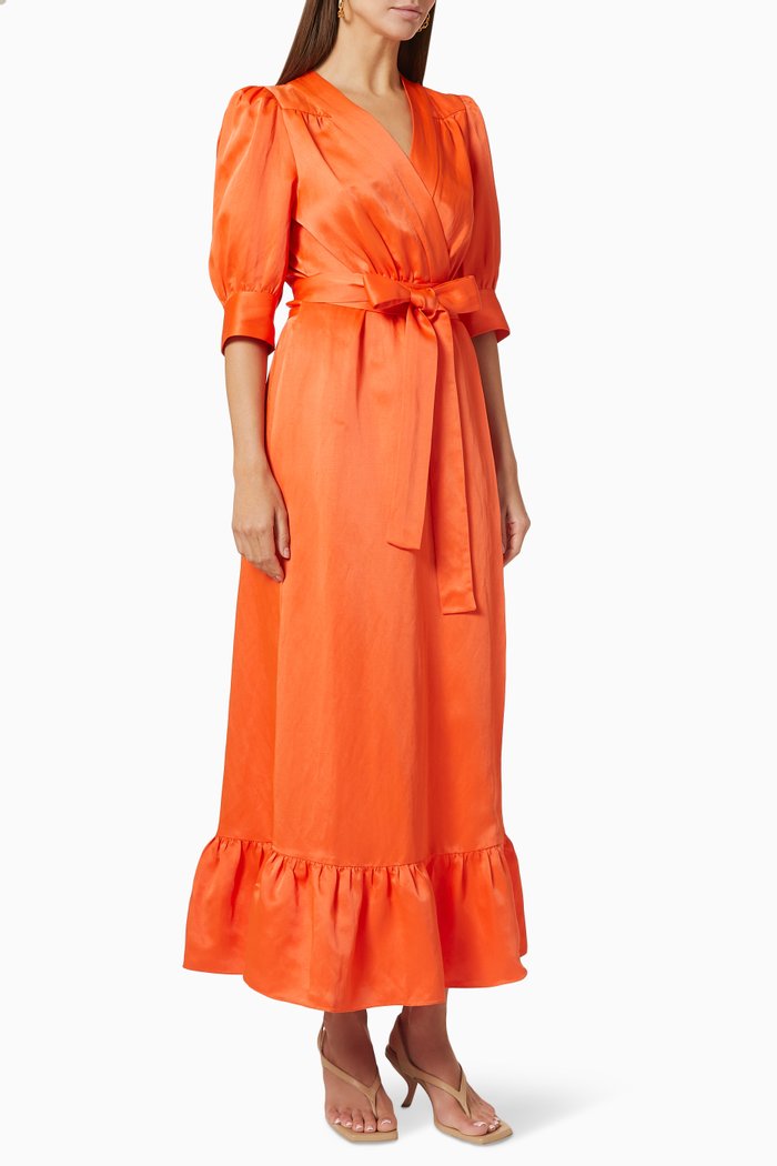 

Enrika Wrap Dress in Satin, Orange