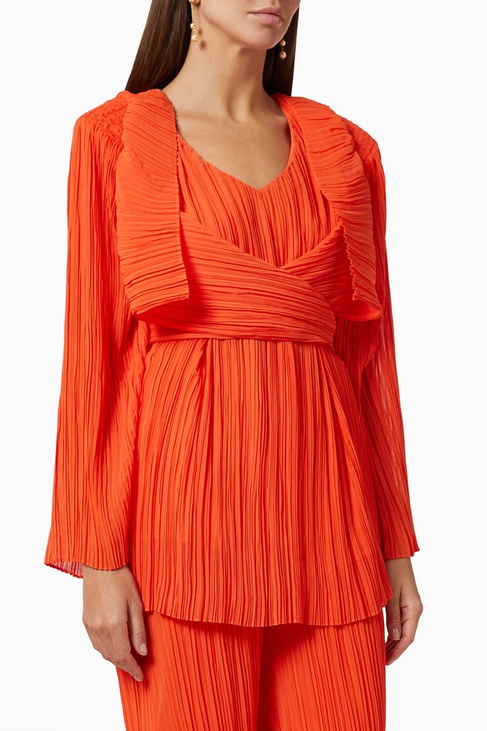 Pleated Long Sleeve Blouse, Orange