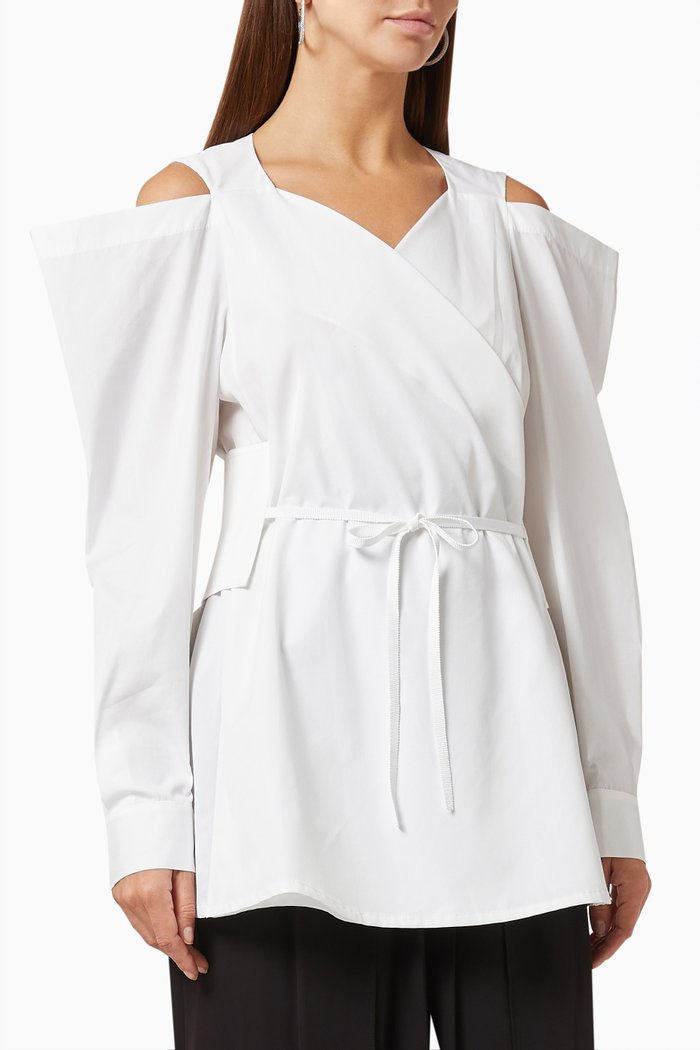 

Bardot Long Sleeve Blouse in Poplin, White