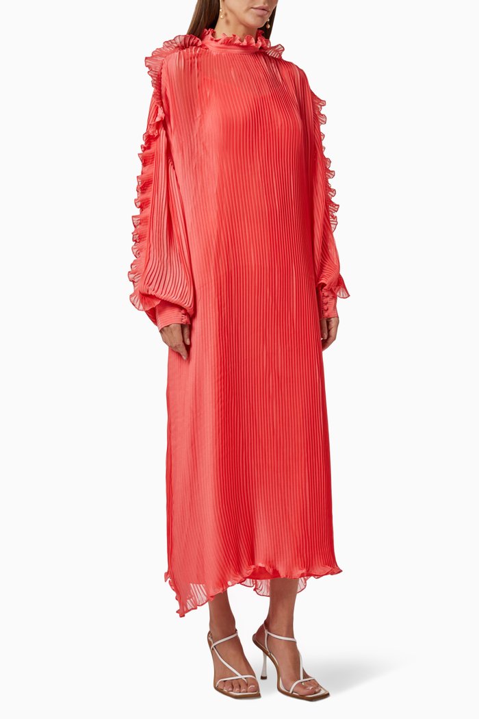 

Pleated Ruffle Dress, Pink