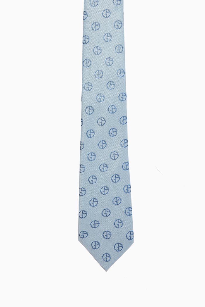 

GA Micro Monogram Tie in Silk Jacquard, Blue