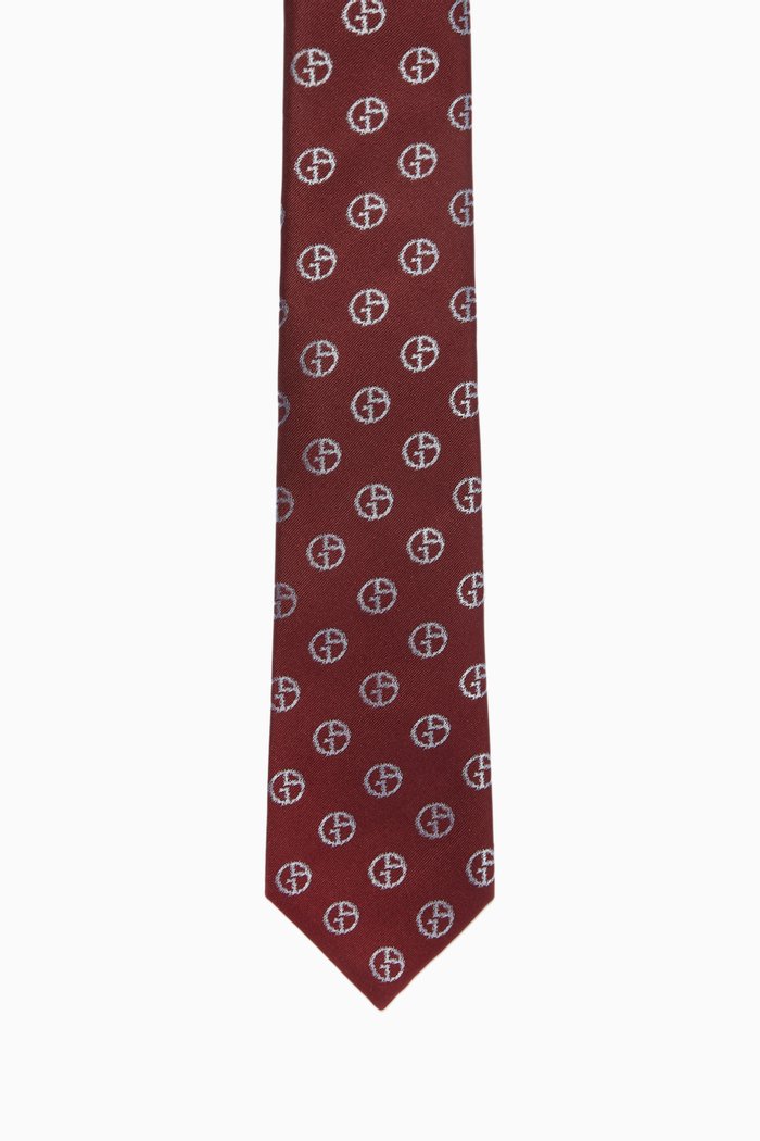 

GA Micro Monogram Tie in Silk Jacquard, Red